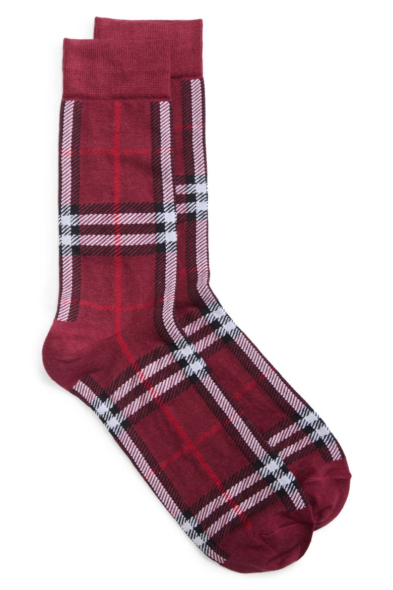 Core Check Cotton Blend Crew Socks, Main, color, OXBLOOD RED