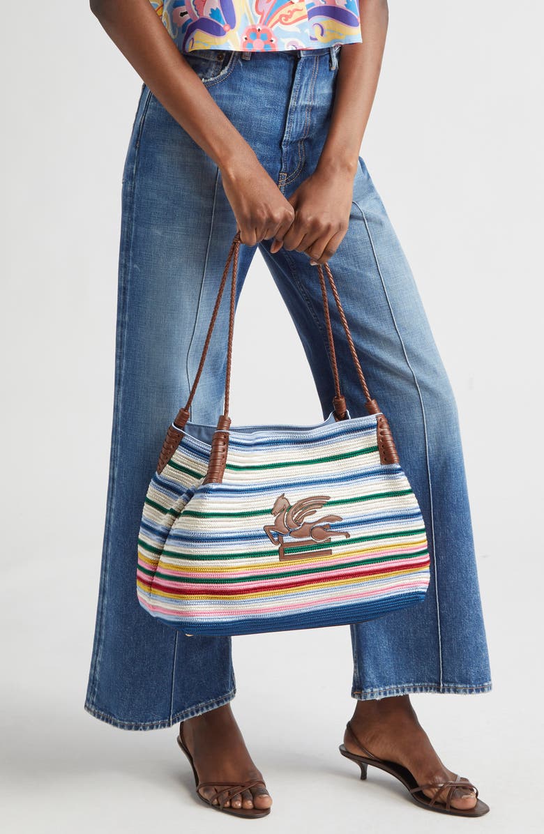 Etro Medium Libra Textile & Leather Shopping Tote, Alternate, color,