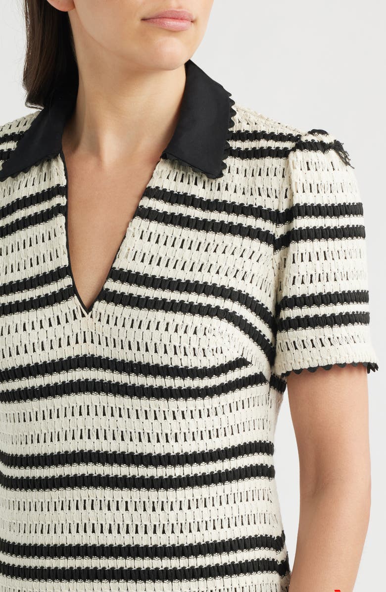 Eliza J Collar Open Stitch Shift Dress, Alternate, color, Nat Black