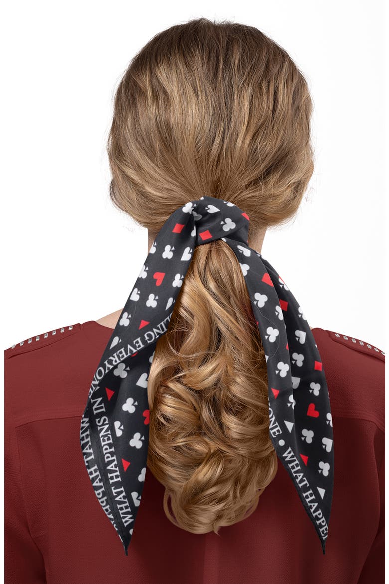 Card Suits Vegas Print Satin Scarf, Main, color, BLACK