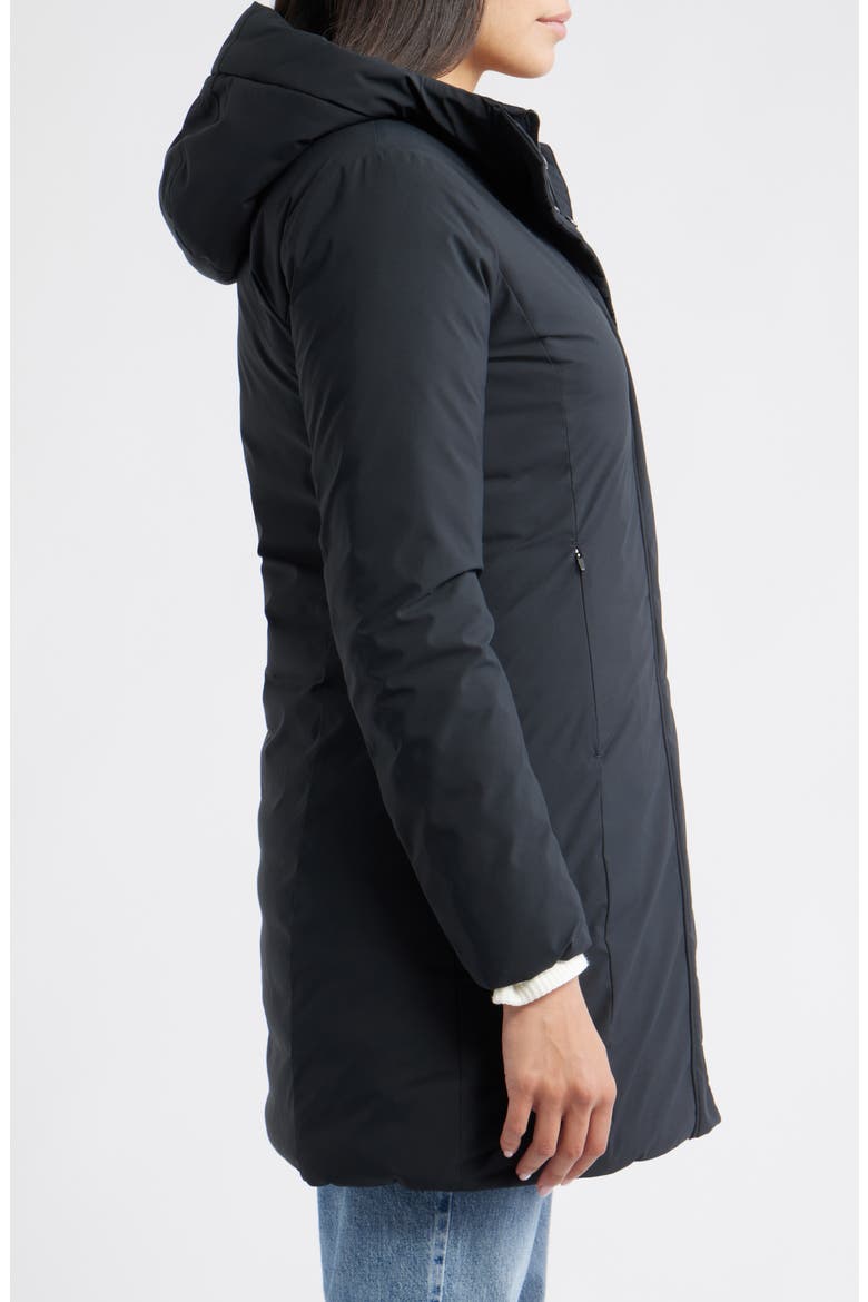 Leyla Water Resistant Recycled Polyester Hooded Coat, Alternate, color, BLACK