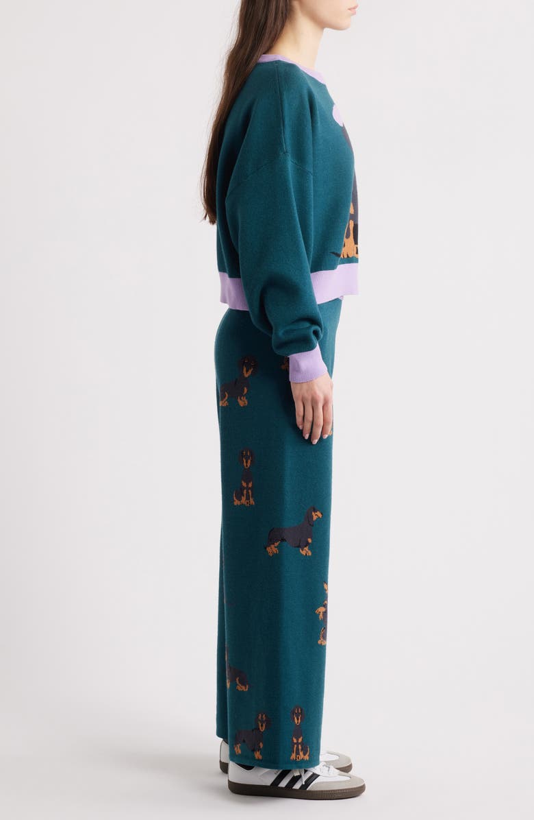 Dressed in Lala Weenie Dog Jacquard Sweater & Wide Leg Pants Set, Alternate, color, Teal