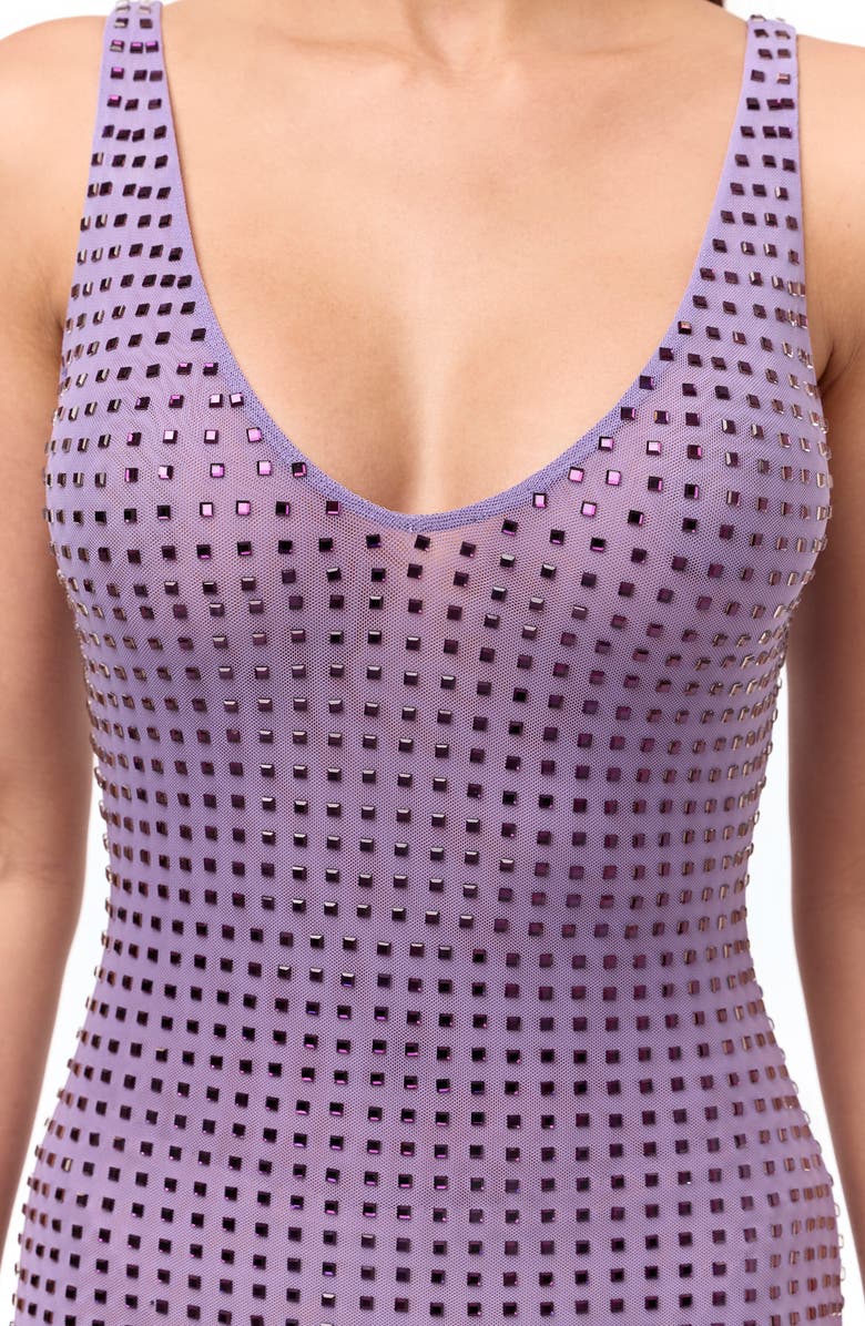 Naked Wardrobe Crystal Embellished V-Neck Mini Dress, Alternate, color, Lavender