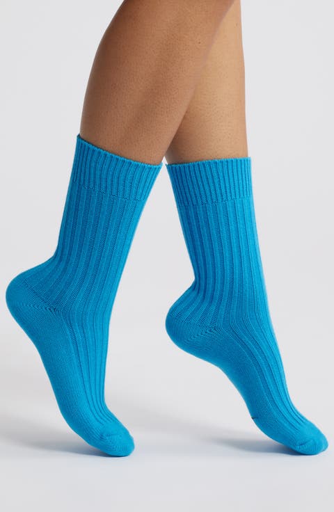 Rib Cotton Blend Crew Socks