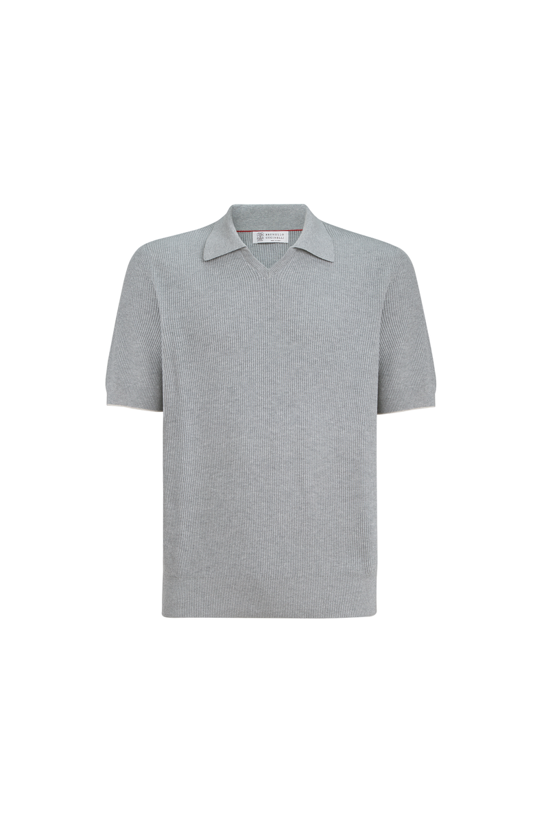 Brunello Cucinelli Cotton English rib knit polo, Main, color, Grey