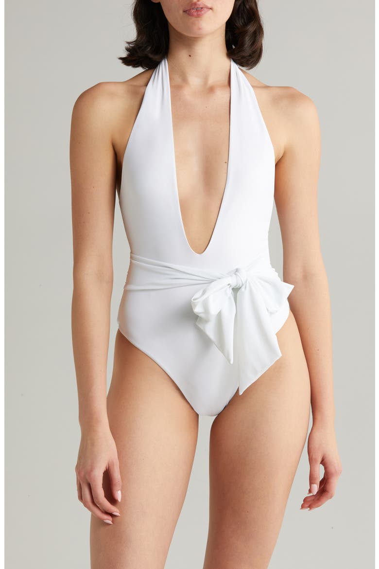 Raquel Plunge One-Piece Swimsuit, Main, color, WHITE