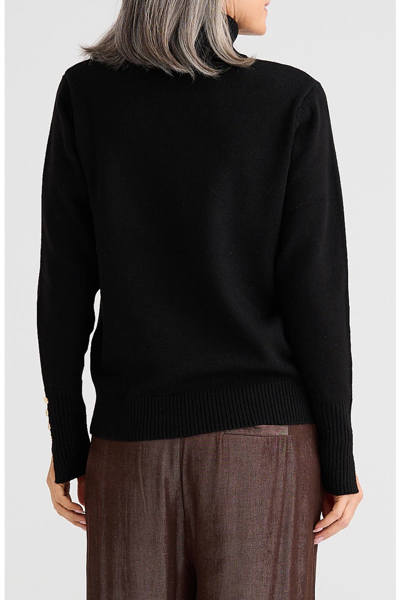 Pilot Button Cuff Turtleneck, Alternate, color, BLACK