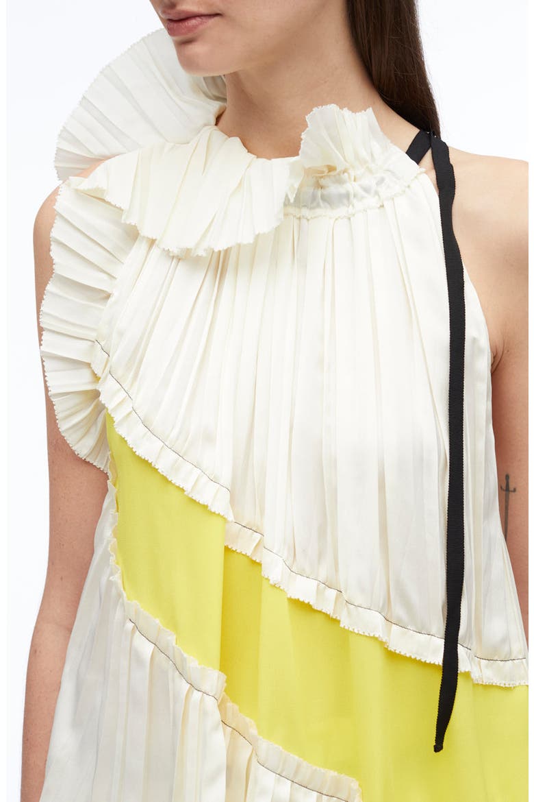 Pleated Satin Sleeveless Top, Alternate, color, IVORY-PINEAPPLE