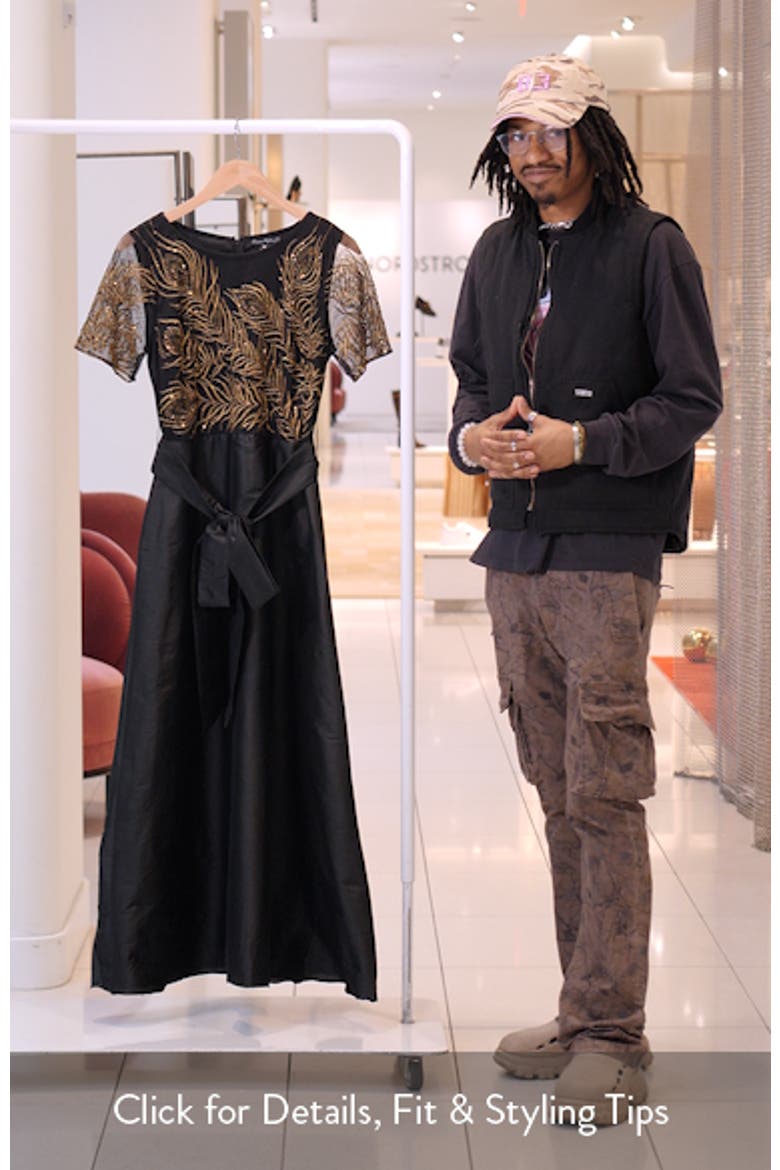 Beaded Embroidered Short Sleeve Taffeta A-Line Gown video