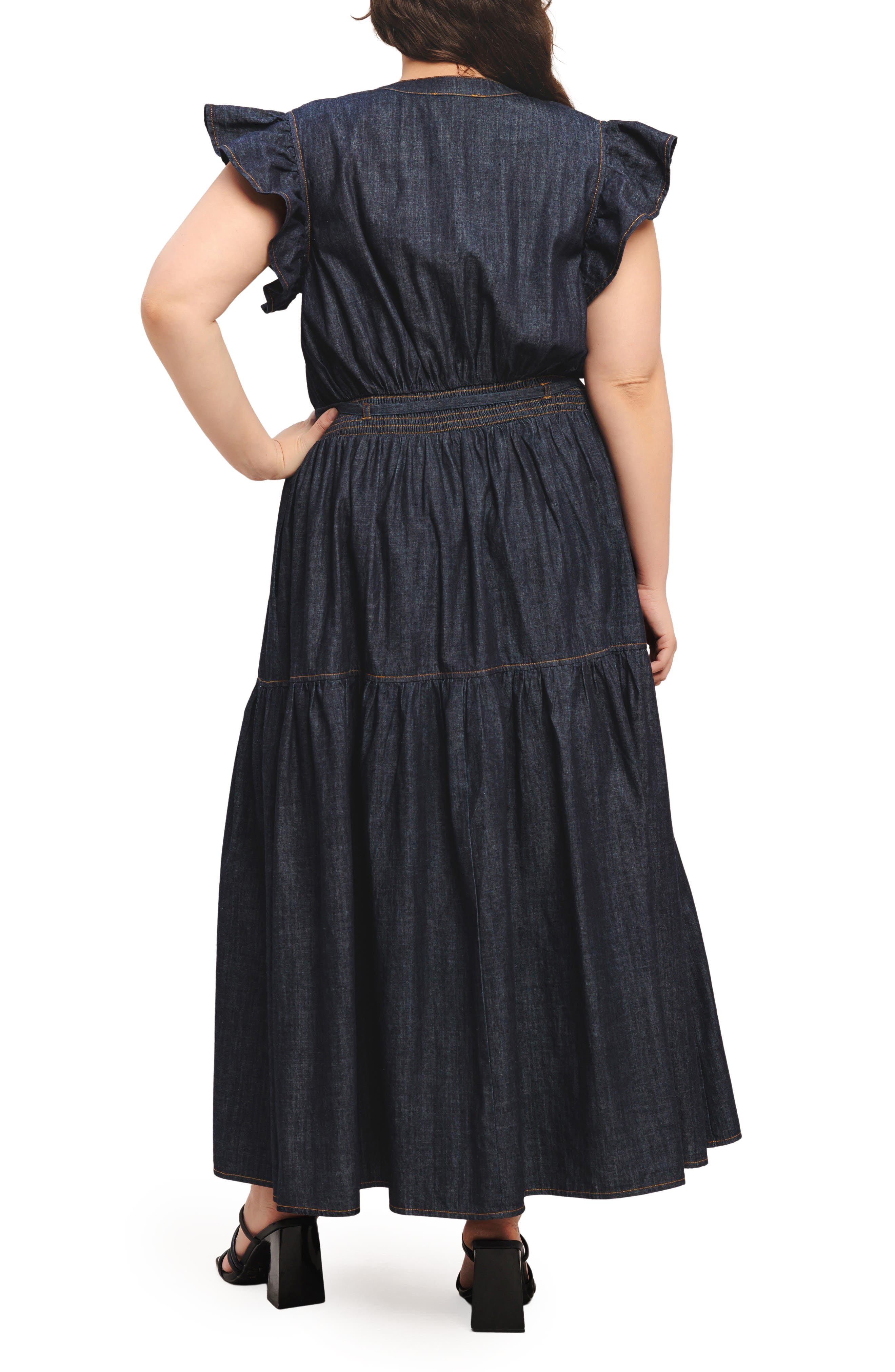 Cap Sleeve Denim Maxi Dress - image 2