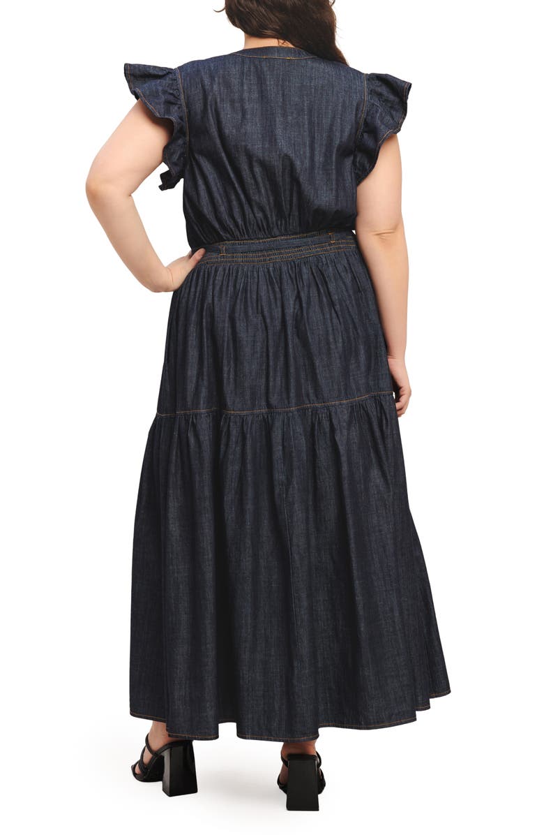 FLYING TOMATO Cap Sleeve Denim Maxi Dress, Alternate, color, Dark Indigo