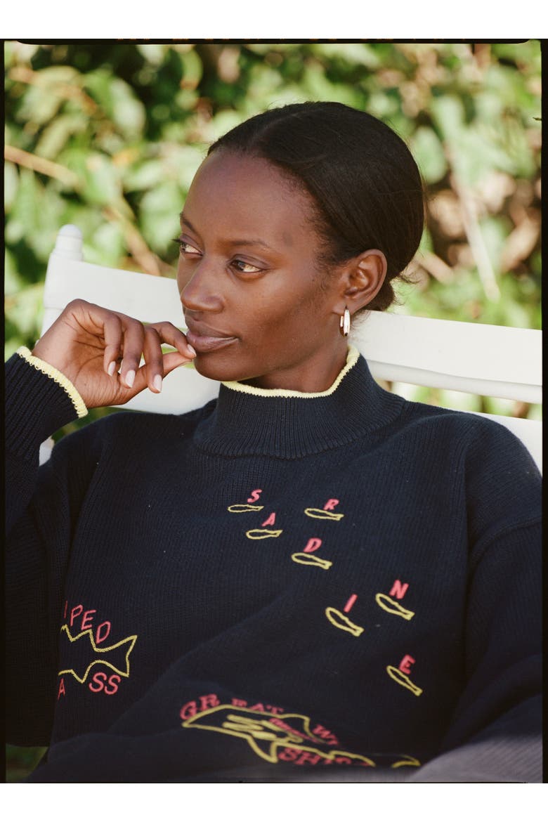 'Fishes of the North Atlantic' Sweater, Alternate, color, Navy