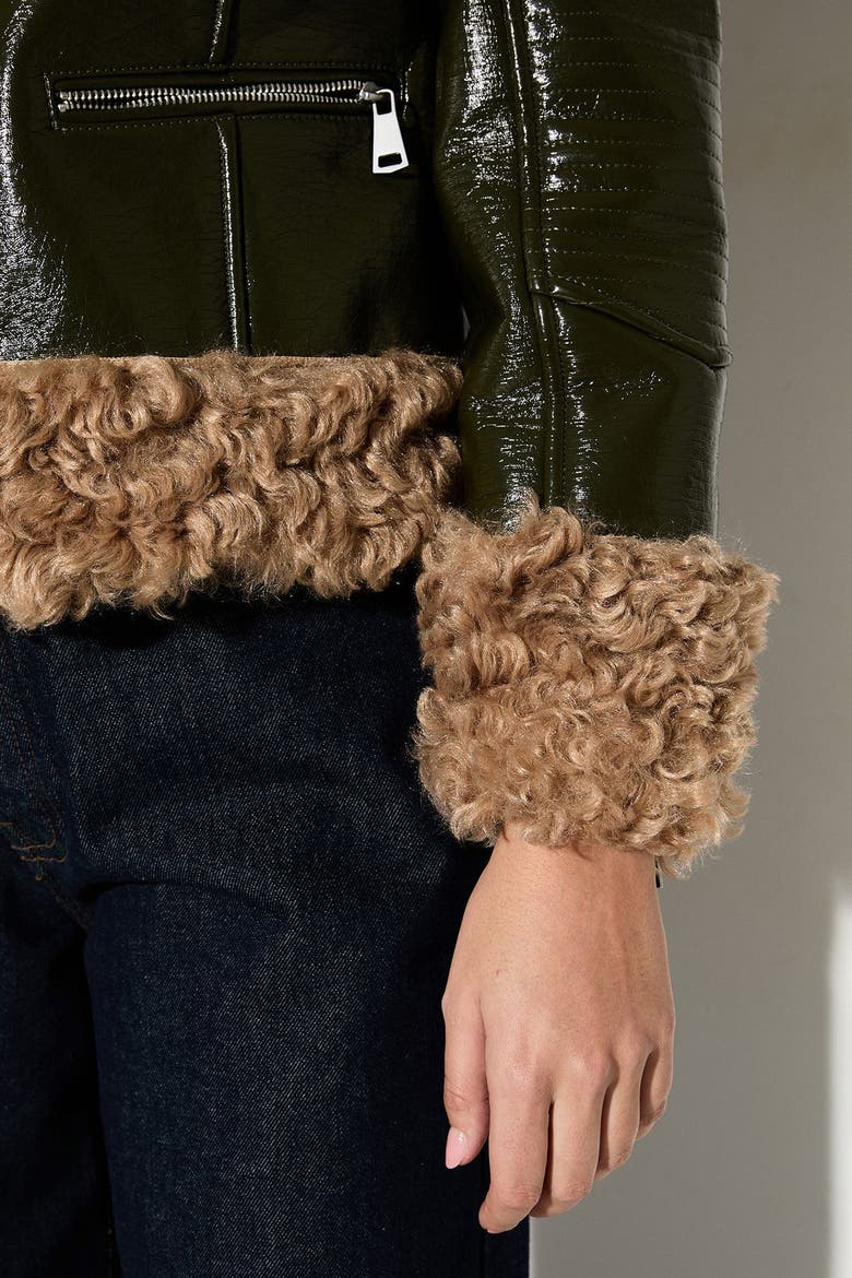 Premium Faux Fur Collar Aviator Jacket, Alternate, color, Olive