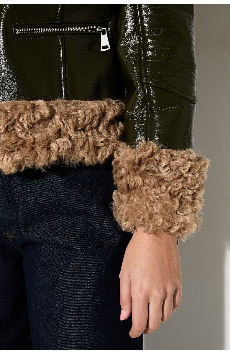 MissPap Premium Faux Fur Collar Aviator Jacket, Alternate, color, Olive