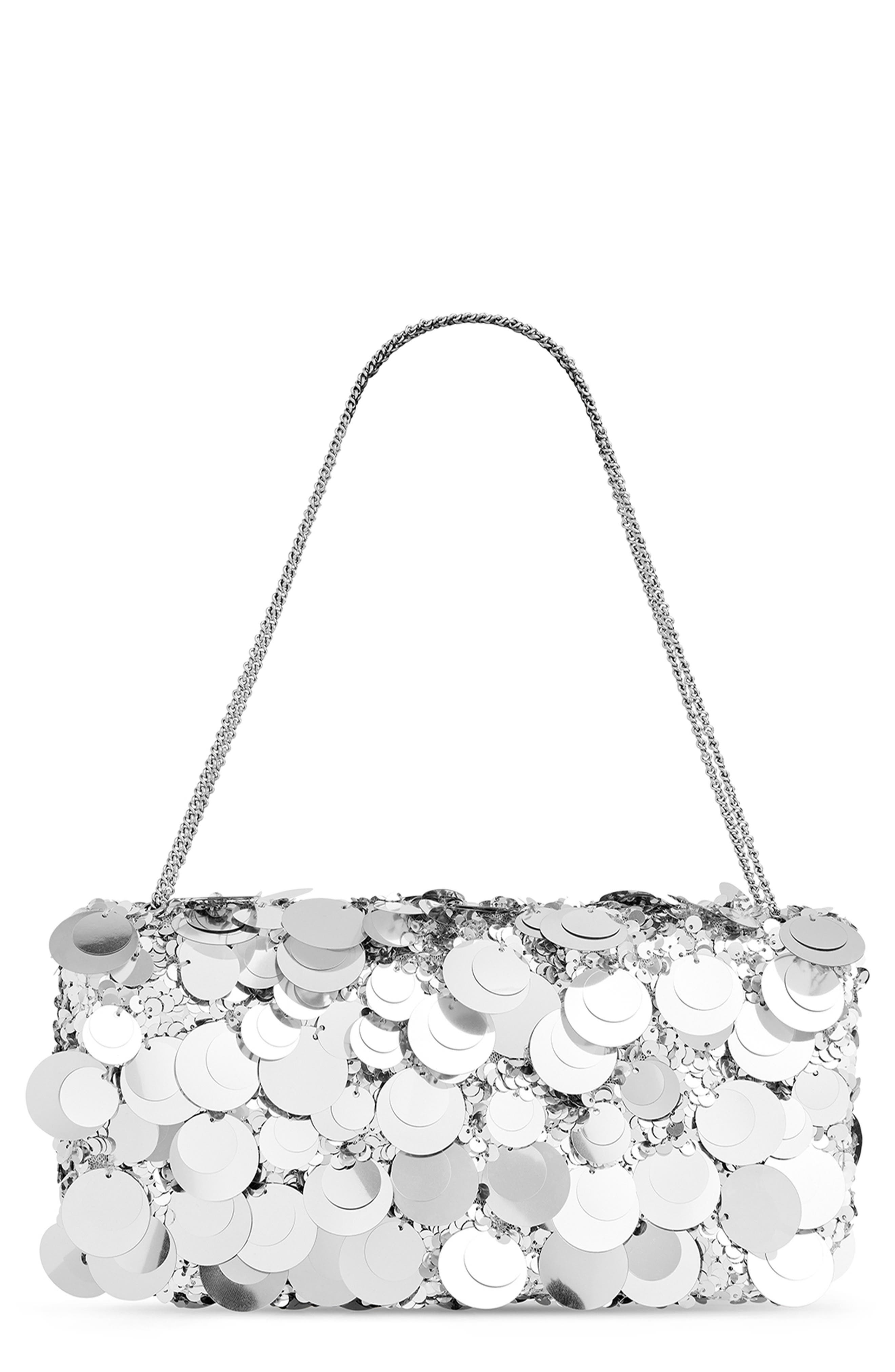 Rabanne 1969 Pailette Shoulder Bag, Main, color, Silver