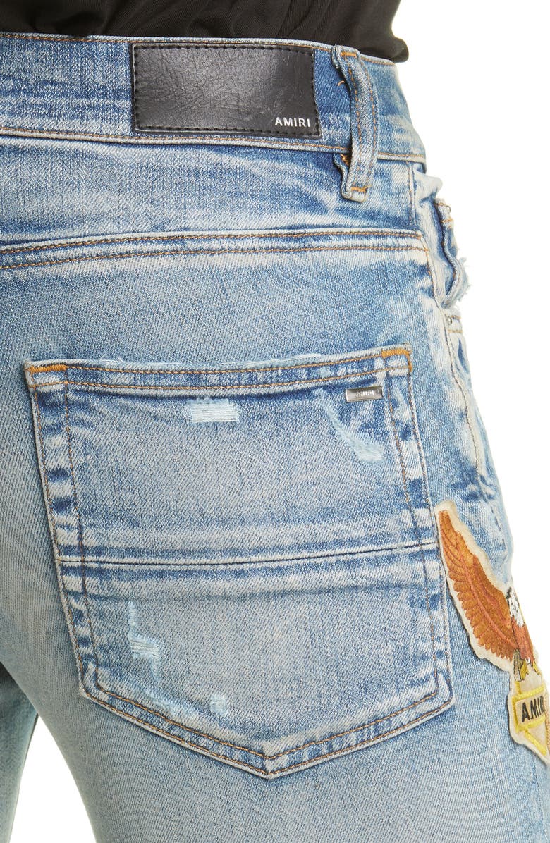 AMIRI Biker Patch Rip & Repair Skinny Jeans, Alternate, color, 