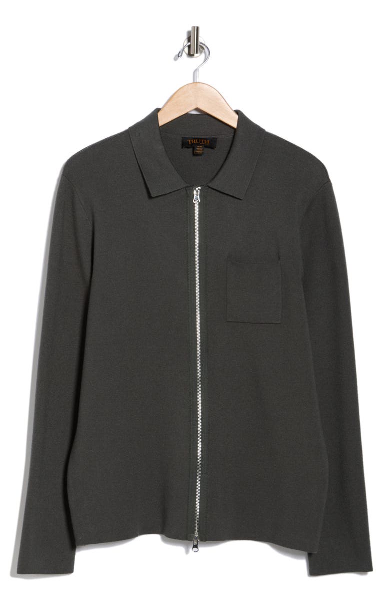 TRUTH Long Sleeve Collared Full Zip Sweater, Alternate, color, Dark Olive