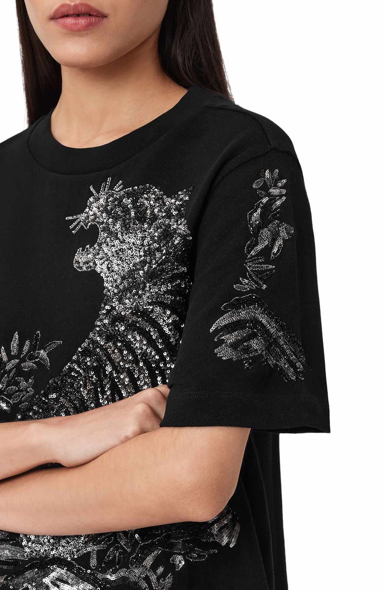 AllSaints Pounce Lisa Embellished Cotton Graphic T-Shirt, Alternate, color, Black