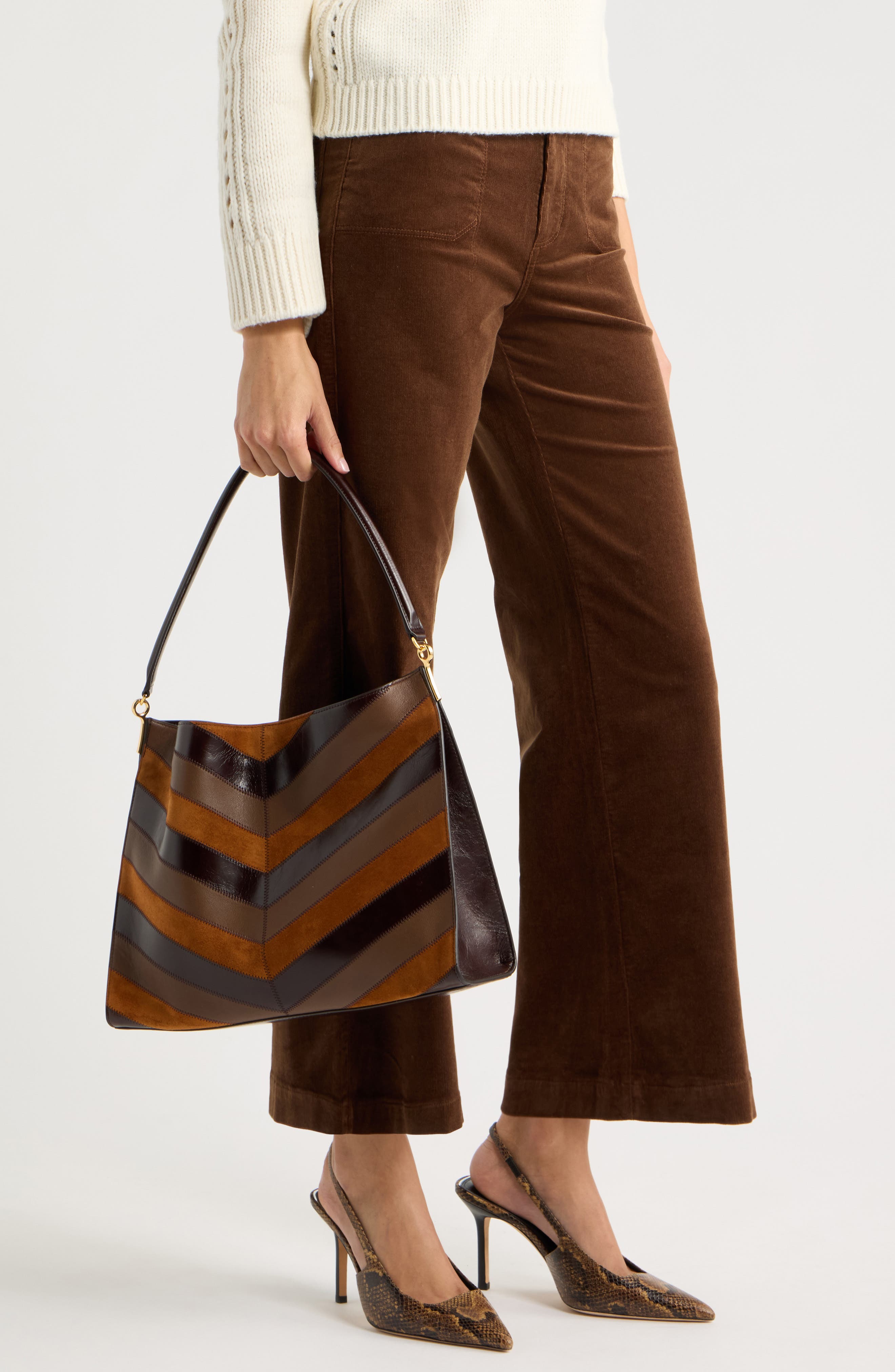 Vida Chevron Leather Shoulder Bag, Alternate, color, TOBACCO MULTI