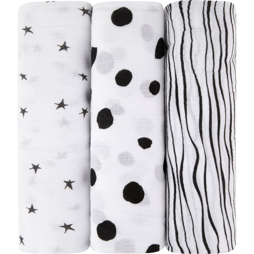 Swaddle Blanket Cotton Muslin 3 Pack In Black & White Abstract