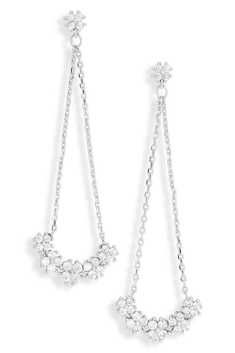 Cubic Zirconia Triangle Chain Drop Earrings, Main, color, CLEAR- SILVER
