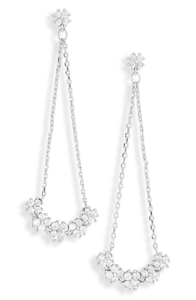NORDSTROM RACK Cubic Zirconia Triangle Chain Drop Earrings, Main, color, Clear- Silver