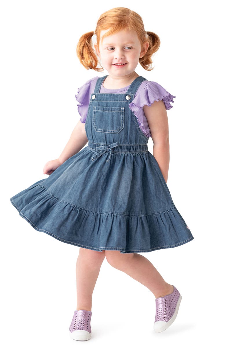 RuffleButts Denim Jumper Dress, Alternate, color, Denim