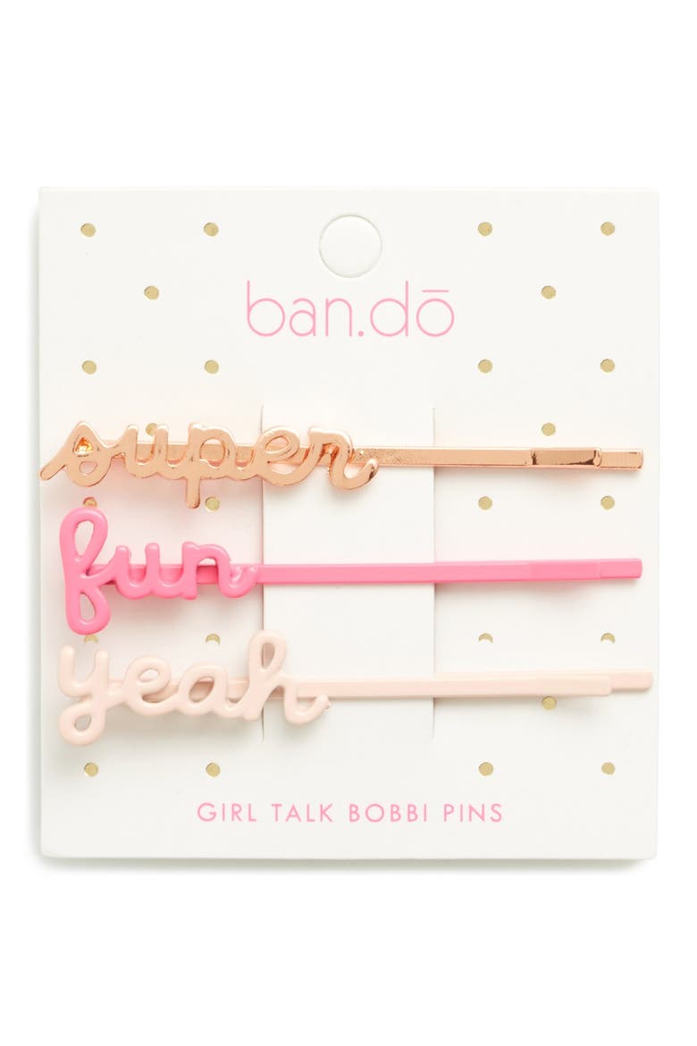 'Girl Talk' Bobby Pins, Main, color, ROSE GOLD/ NEON PINK/ BLUSH