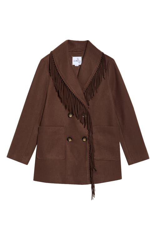 Sam Edelman Fringe Shawl Collar Coat In Brown