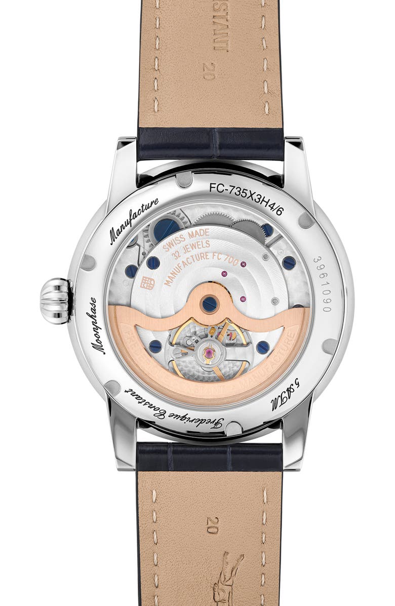 FREDERIQUE CONSTANT Classic Manufacture Power Reserve Big Date Automatic Leather Strap Watch, 40mm, Alternate, color, Silver-Tone