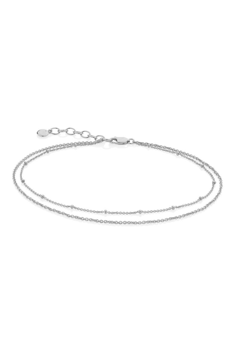 Beaded Double Chain Anklet, Main, color, SILVER