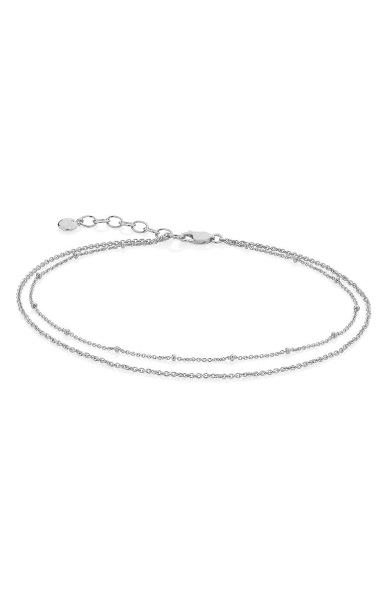 Monica Vinader Beaded Double Chain Anklet, Main, color, Silver