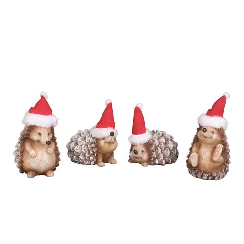 Transpac Medium Resin Holiday Hedgehog Set Of 4 Decorative Figurines In Brown
