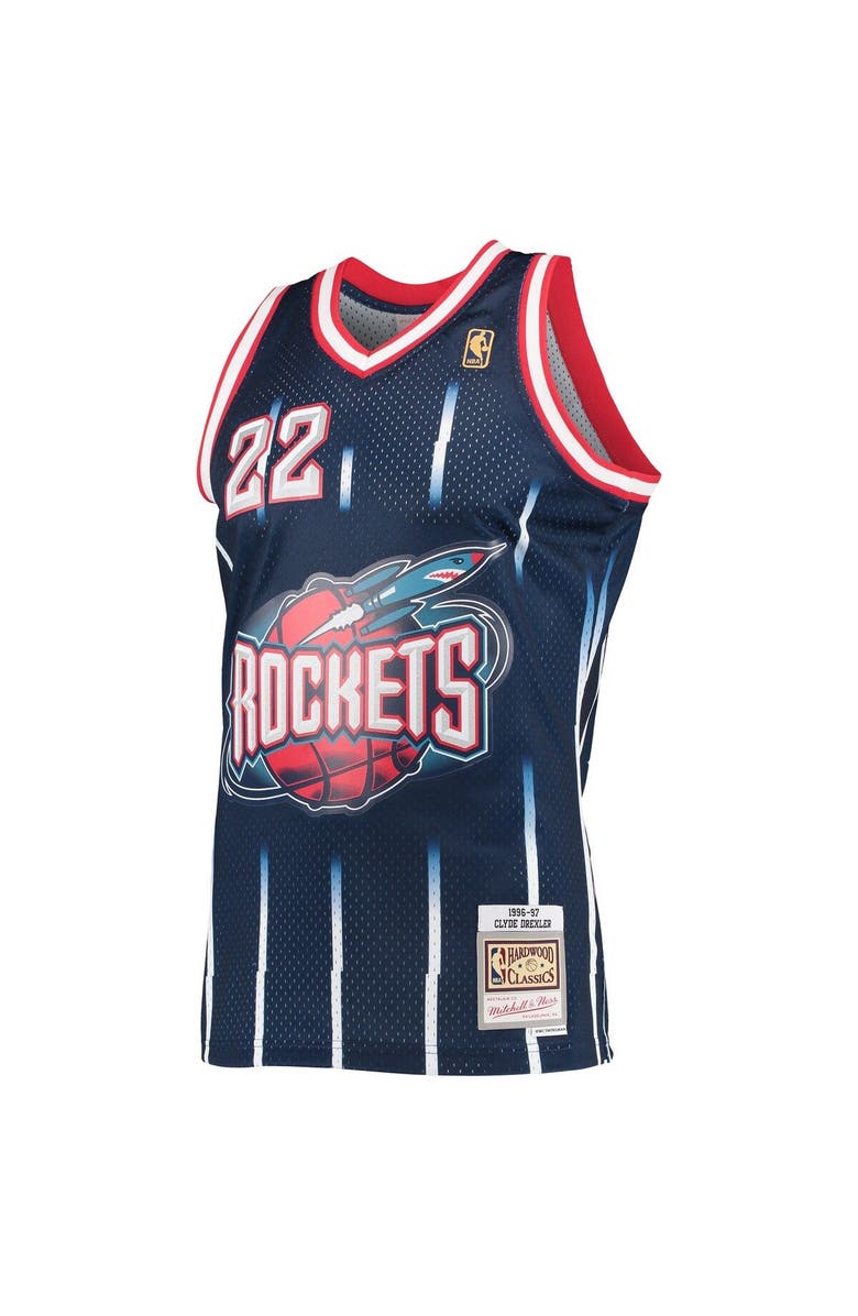 Mitchell & Ness Men's Mitchell & Ness Clyde Drexler Navy Houston Rockets Hardwood Classics Swingman Jersey, Alternate, color, 
