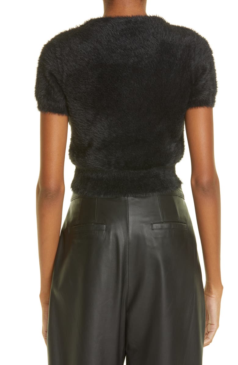 Alexander Wang Crystal Knot Crop Faux Fur Top, Alternate, color, 