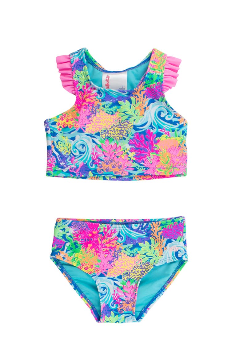 UPF50+ Sun Protected Racerback Flutter Tankini 2-Piece Swimsuit, Main, color, Neon Ocean Coral