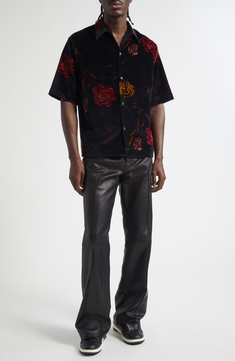 AMIRI Floral Velveteen Camp Shirt, Alternate, color, Black