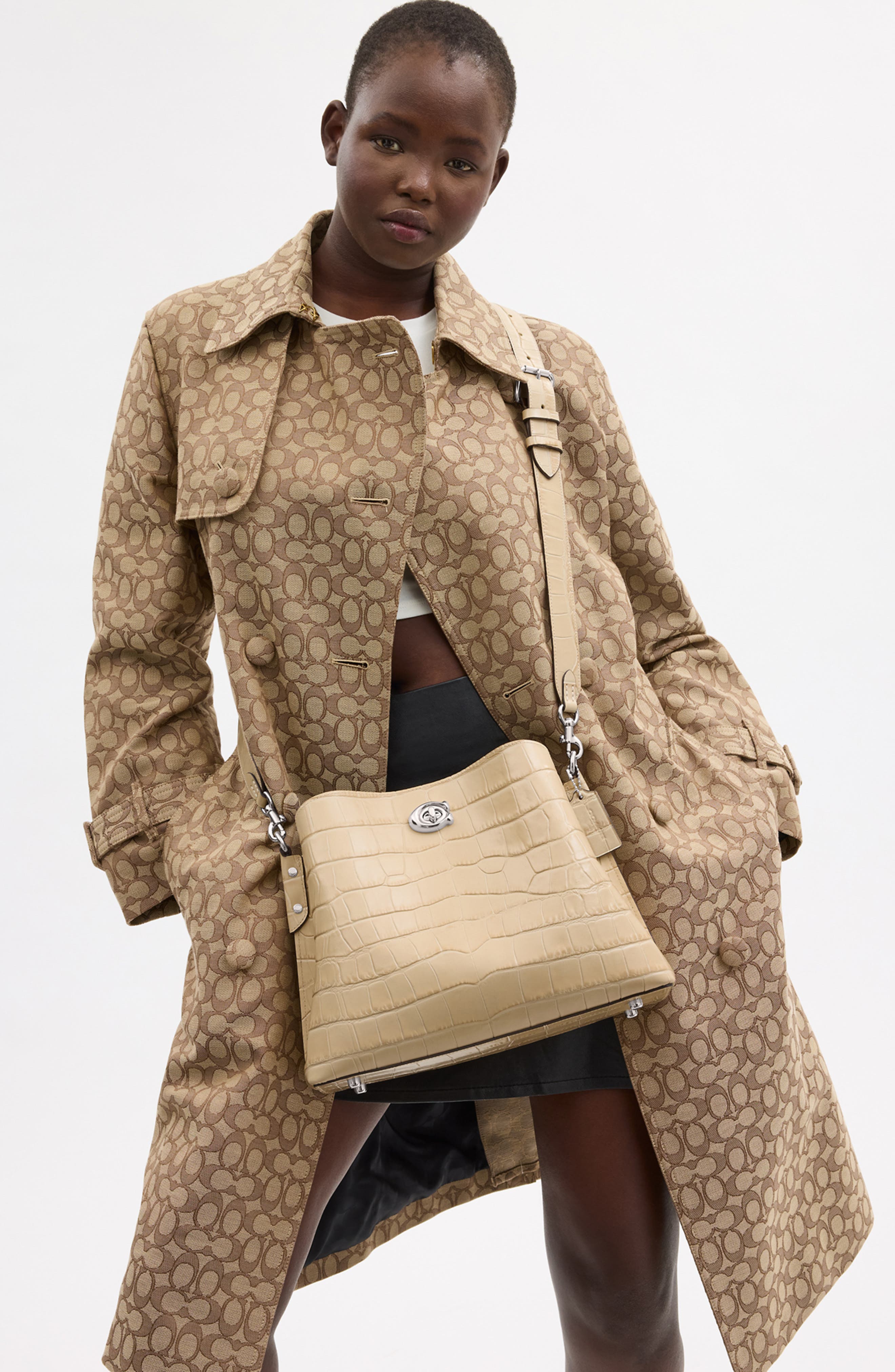 COACH Willow Croc Embossed Leather Shoulder Bag, Alternate, color, 