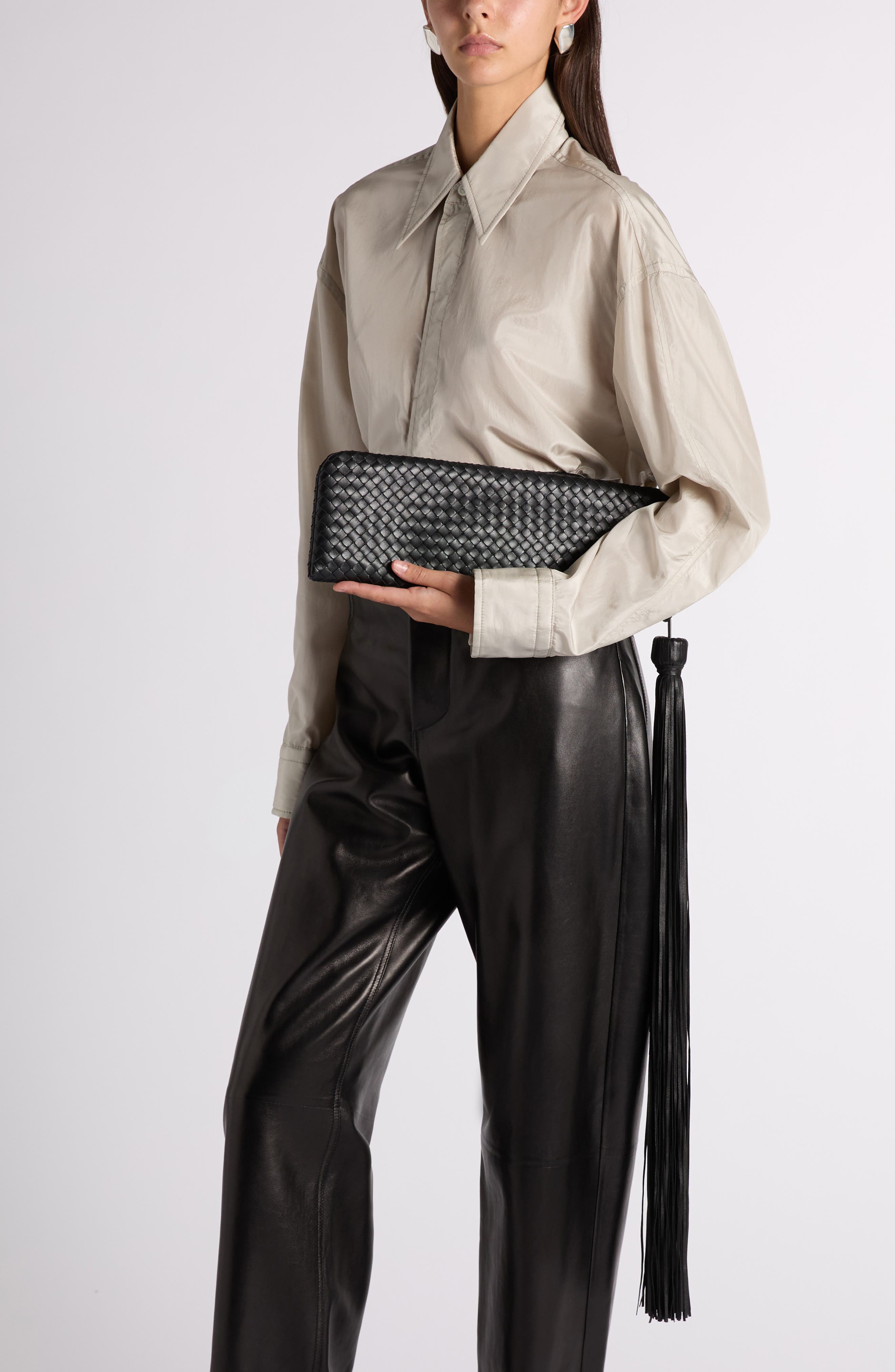 Bottega Veneta Intrecciato Plume Leather Clutch, Alternate, color, 1007 Black-Brass Vibrato
