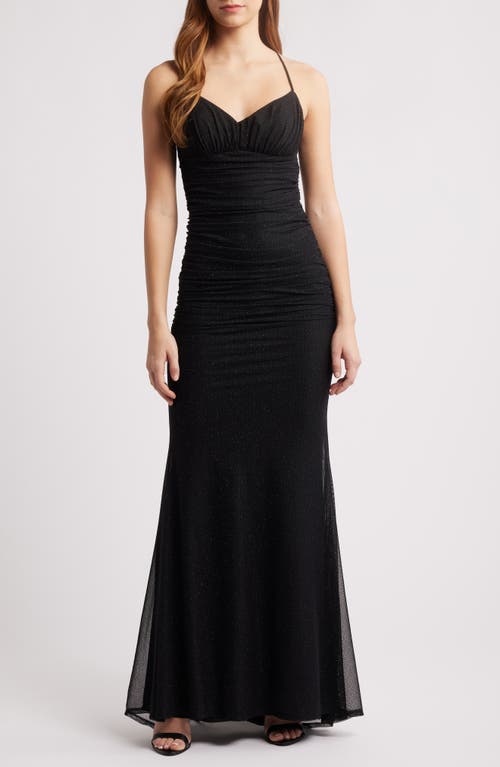 City Studio Glitter Mesh Strappy Dress In Black