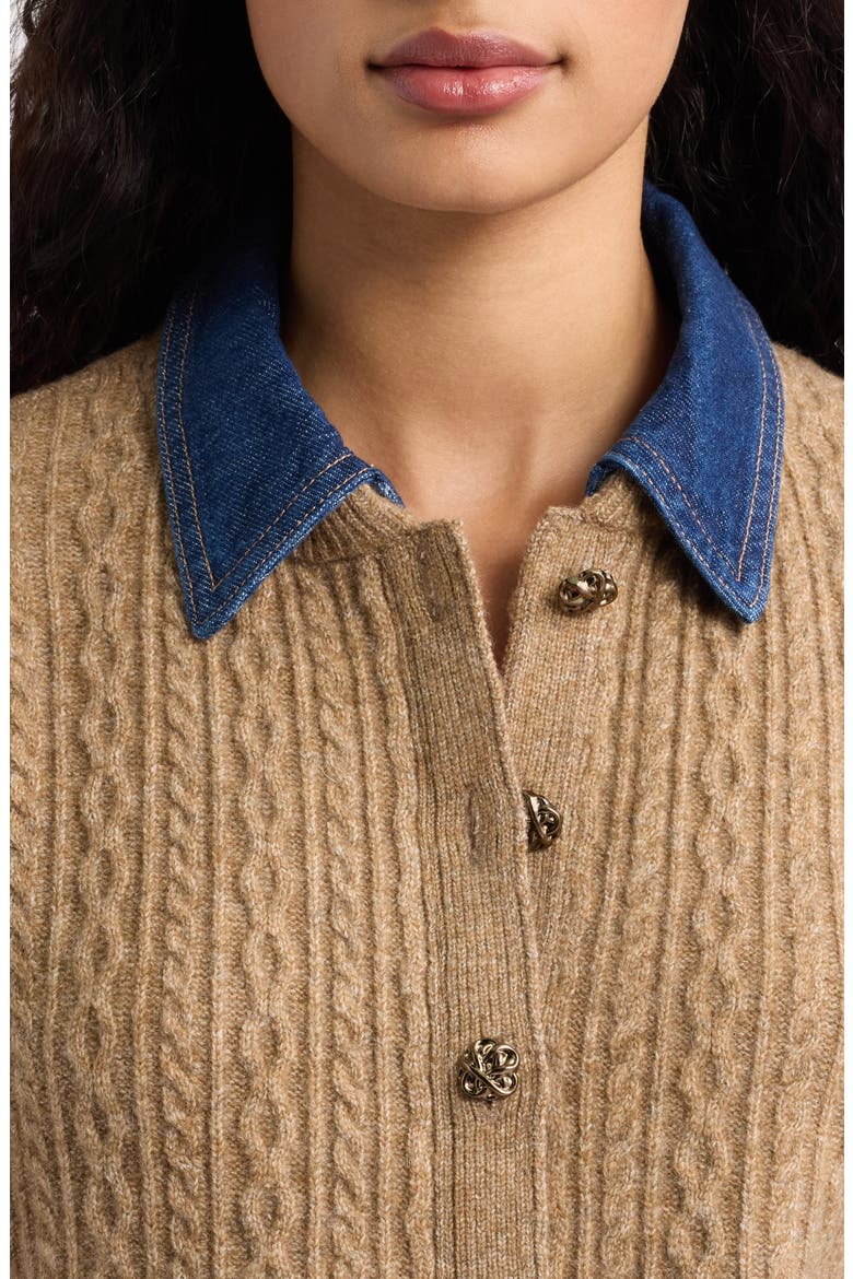 Lane Denim Collar Cable Stitch Cardigan, Alternate, color, CEDAR