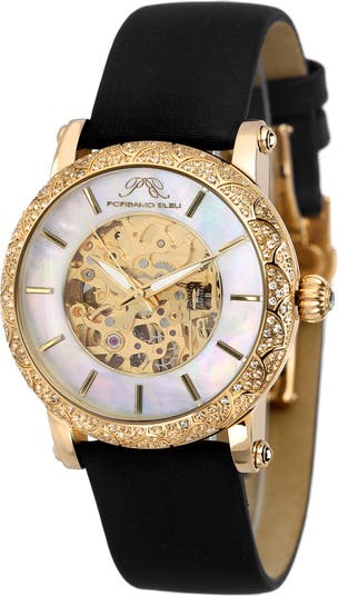 Liza Automatic Silk Covered Leather Strap Watch, 38mm