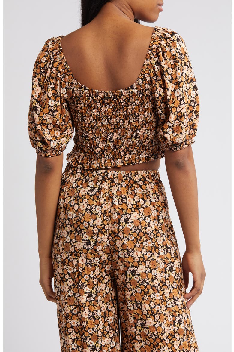 Sea of Dreams Floral Smocked Crop Top, Alternate, color, BROWN