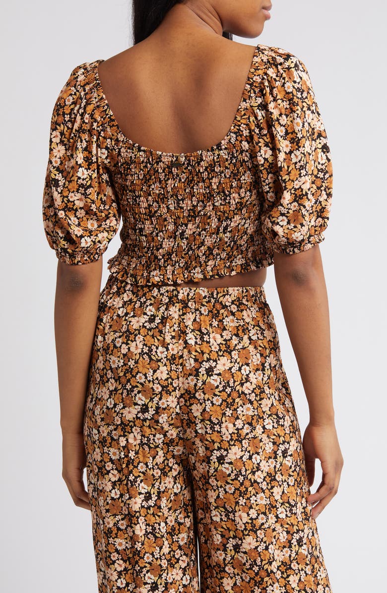 Rip Curl Sea of Dreams Floral Smocked Crop Top, Alternate, color, Brown
