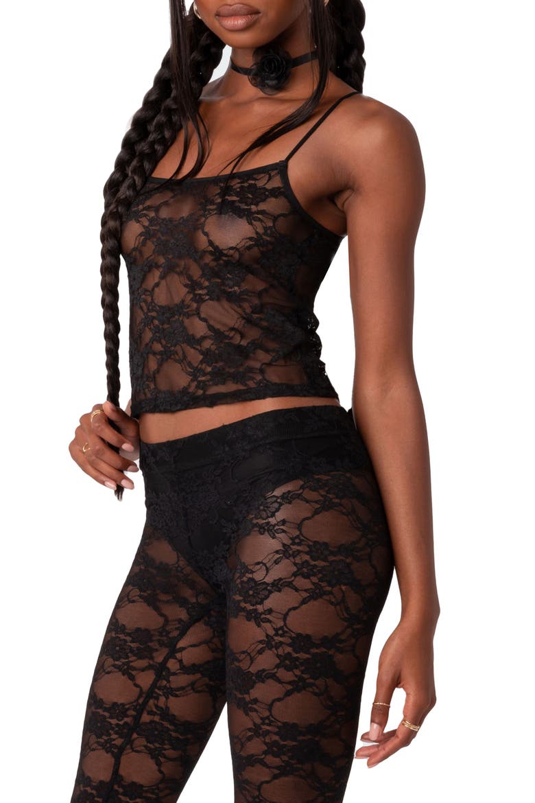 Gianna Sheer Lace Camisole, Alternate, color, BLACK