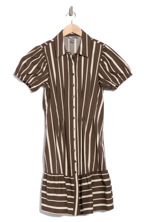 Love By Design Sundance Stripe Puff Sleeve Shirtdress In Brown