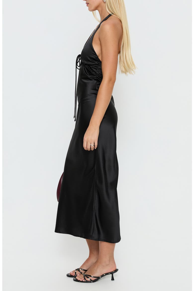 Jessamyn Satin Halter Midi Dress, Alternate, color, BLACK