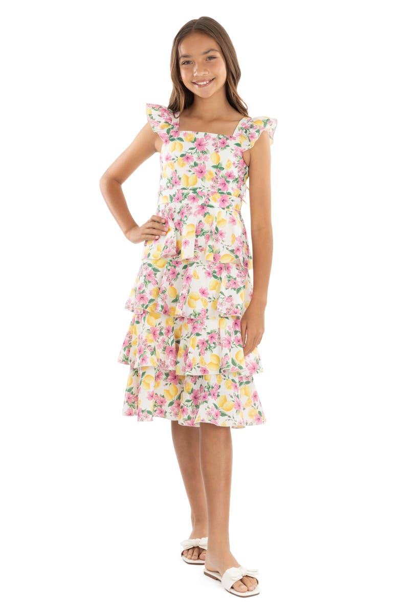 Speechless Kids' Floral Tiered Maxi Dress & Sunglasses Set, Alternate, color, Ivory/Pink Jm