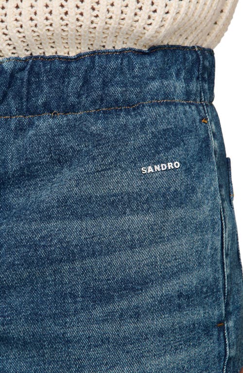 Sandro Elasticated Denim Shorts In Blue