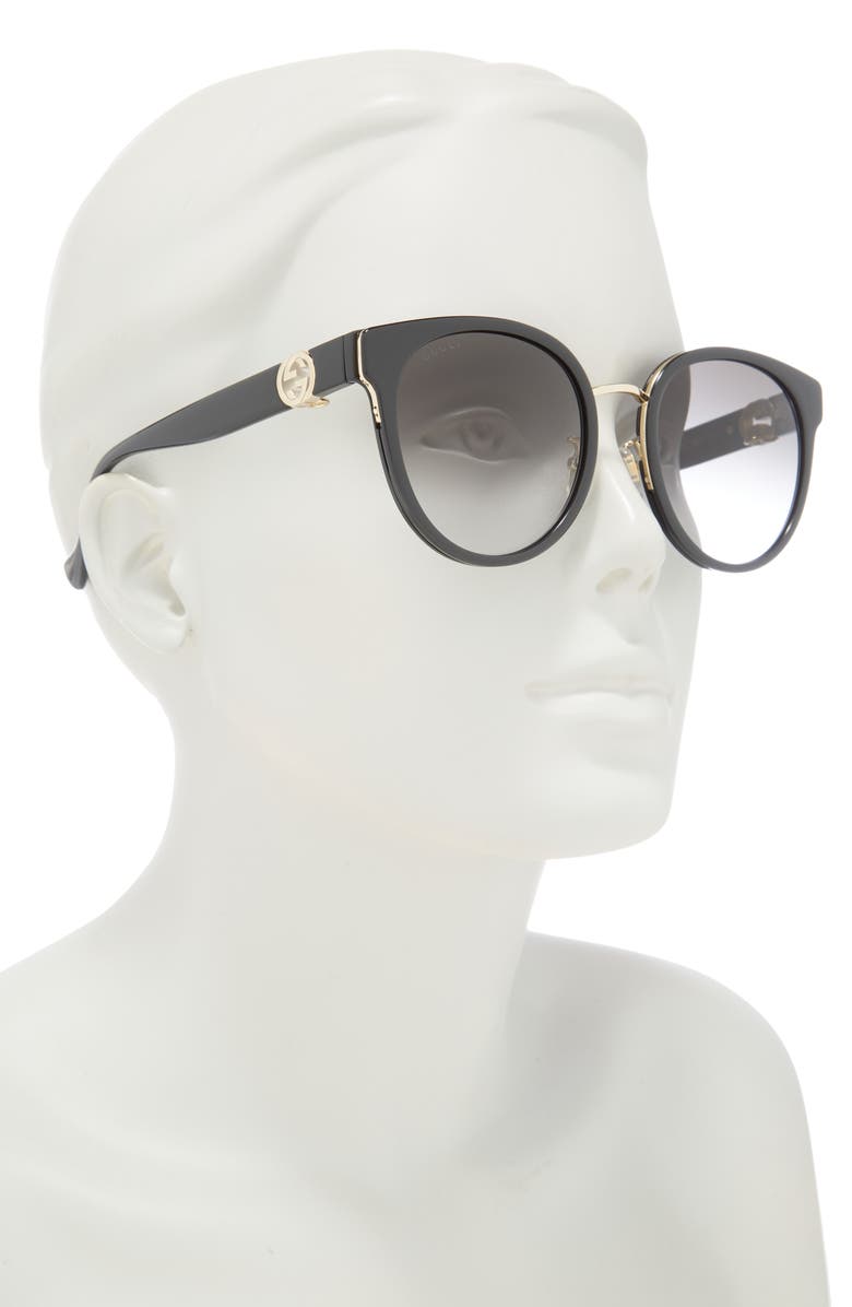 Gucci 56mm Round Sunglasses, Alternate, color, Black Black Grey